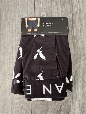 American Age Black Boxer Briefs with White Bird Print